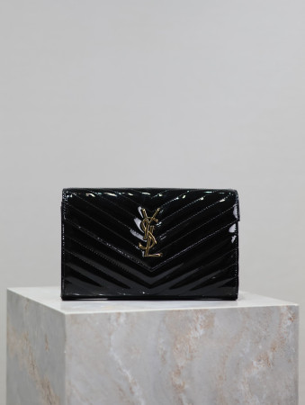 Y*L cassandra monogram classic chain wallet in patent leather 22.5 x 14 x 4cm