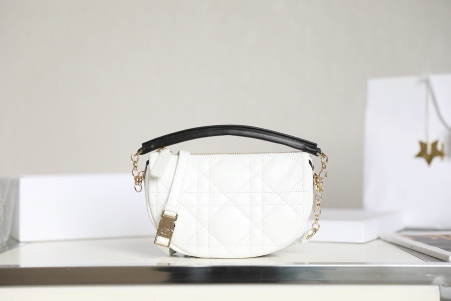 lambskin cannage small D*or vibe hobo bag white