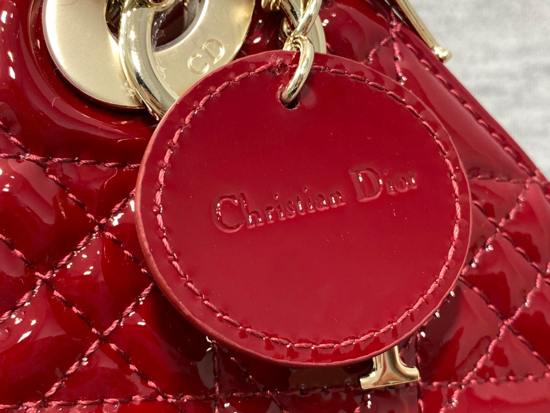 mini lady D*or bag cherry red patent cannage calfskin 6.5 x 6 x 3 inches
