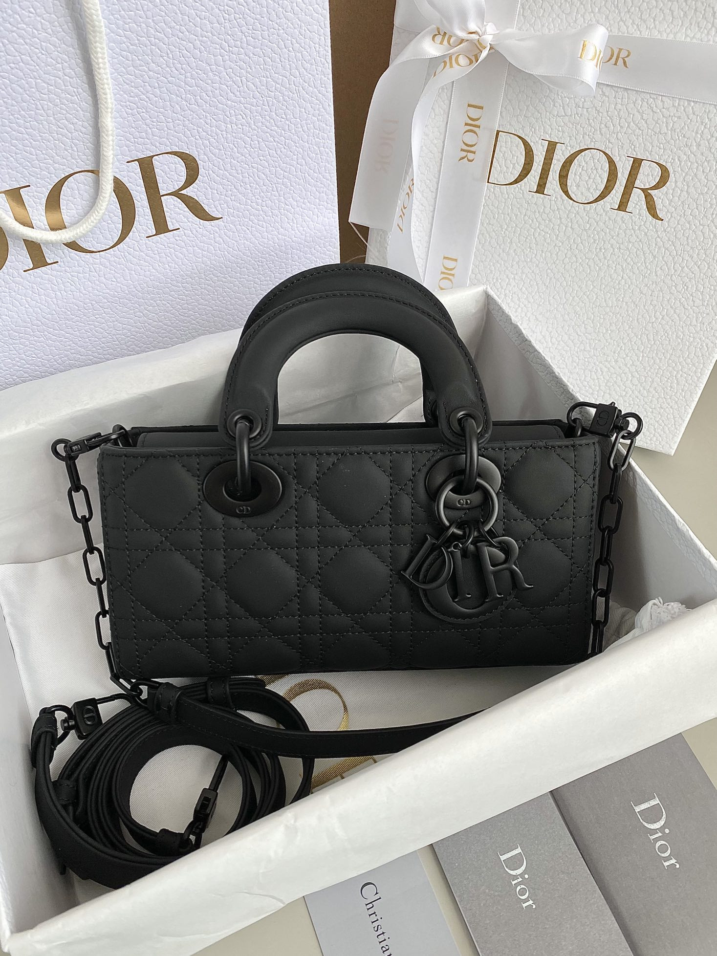 D*or small lady d-joy bag ultramatte black cannage calfskin