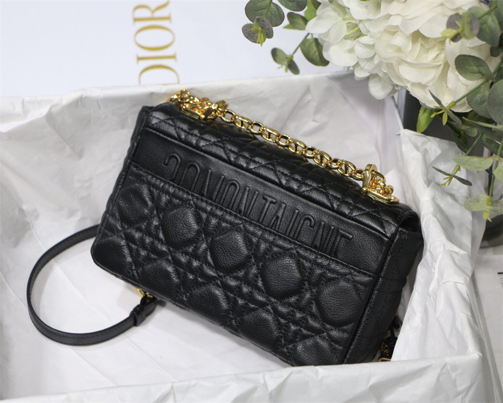 small d*or caro bag black S*pple cannage calfskin 20 x 12 x 7 cm