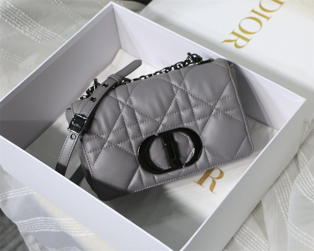 small d*or caro bag grey S*pple cannage calfskin with silver hardware 20 x 12 x 7 cm