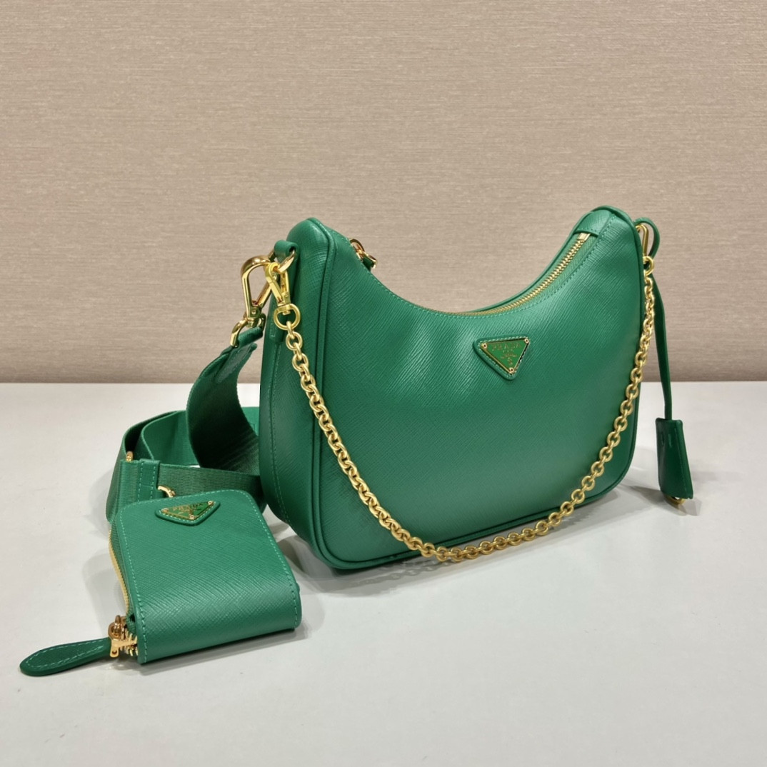 Pra*a re-edition 2005 saffiano leather bag green