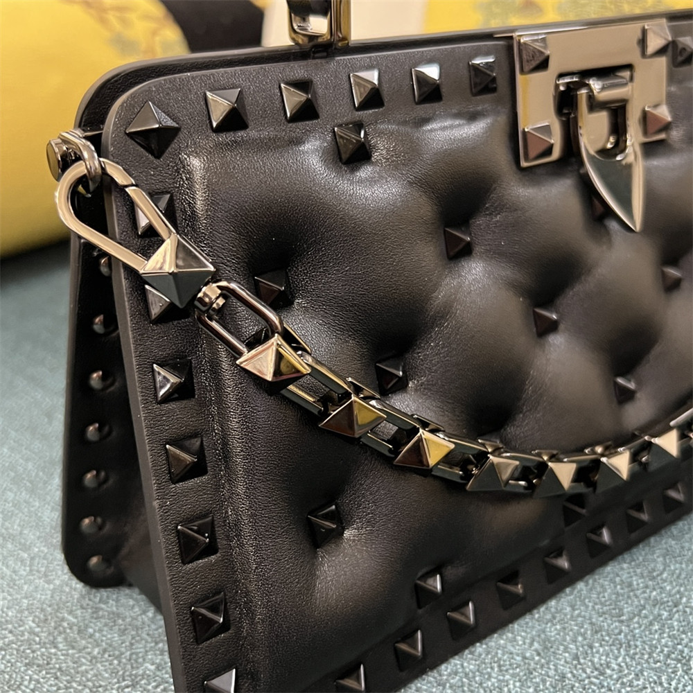 VALENTINO GARAVANI ROCKSTUD PADDED NAPPA HANDBAG BLACK