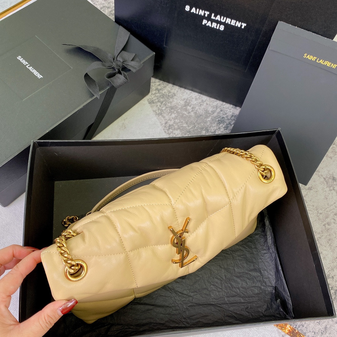 Y*L puffer small in nappa leather beige 11.4 x 6.6 x 4.3 inches