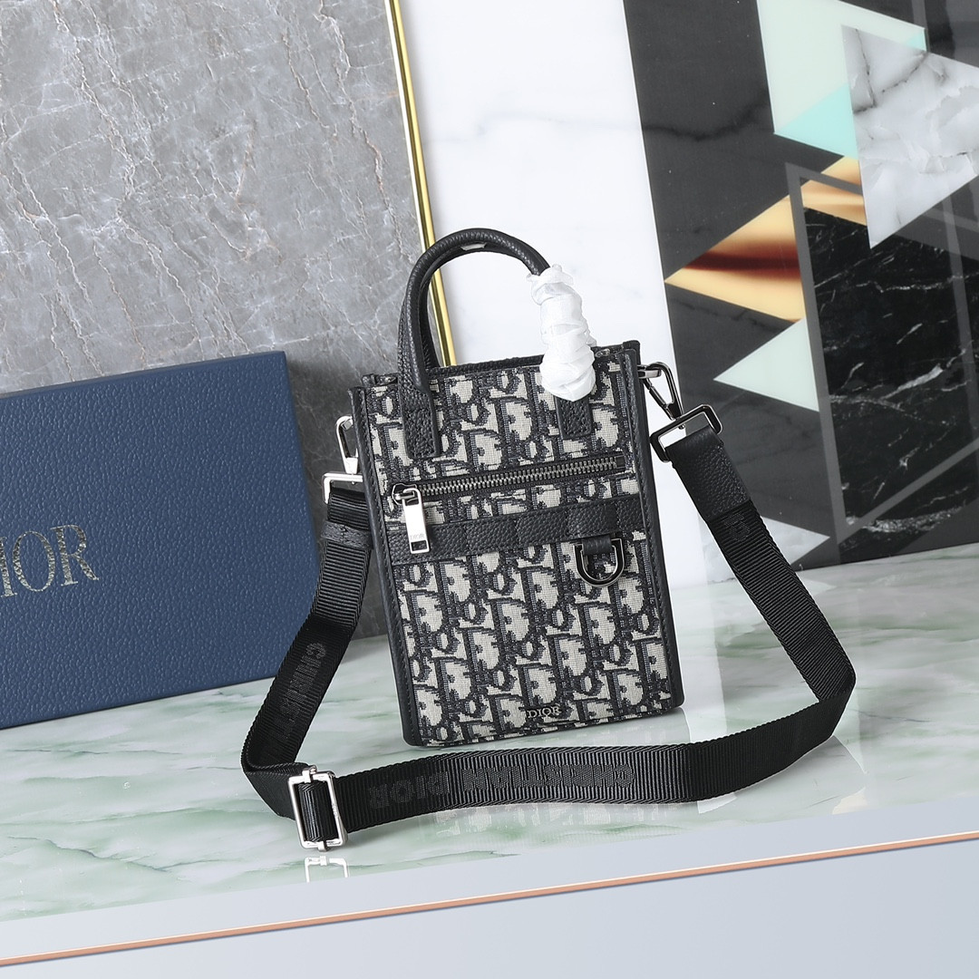 Dior Safari North-South Tote Bag Beige and Black Dior Oblique Jacquard 8.5 x 9.5 x 3 inches