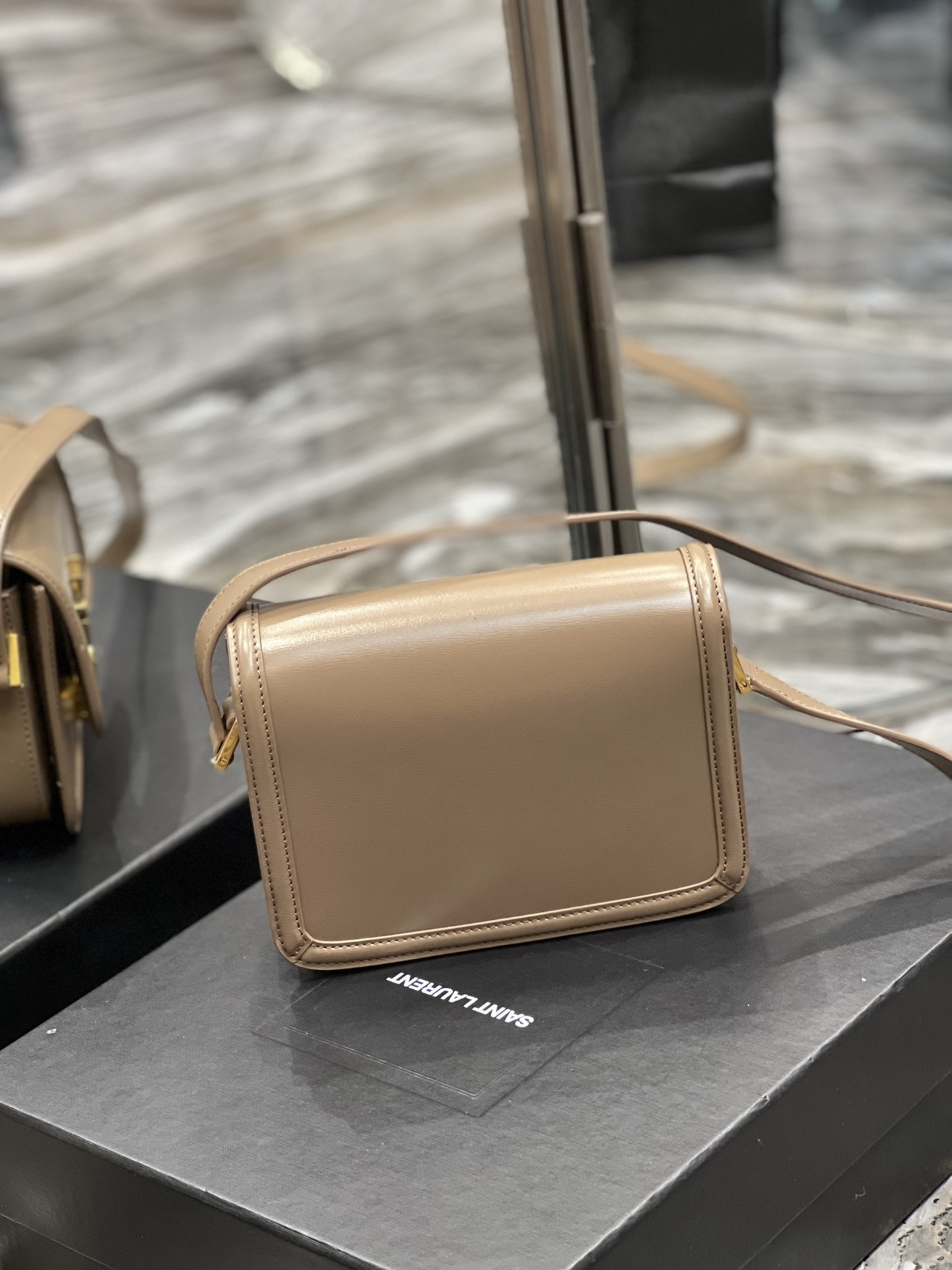 y*l solferino small satchel in box Sa**t Lau*nt pink 7.4 x 5.1 x 1.9 inches