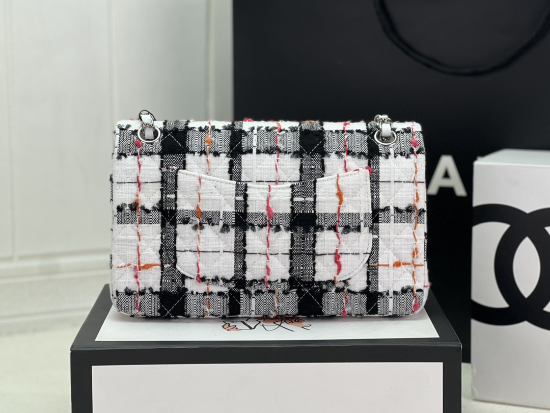 Ch*el classic 11.12 handbag tweed & silver-tone metal   6 × 9.9 × 2.5 in