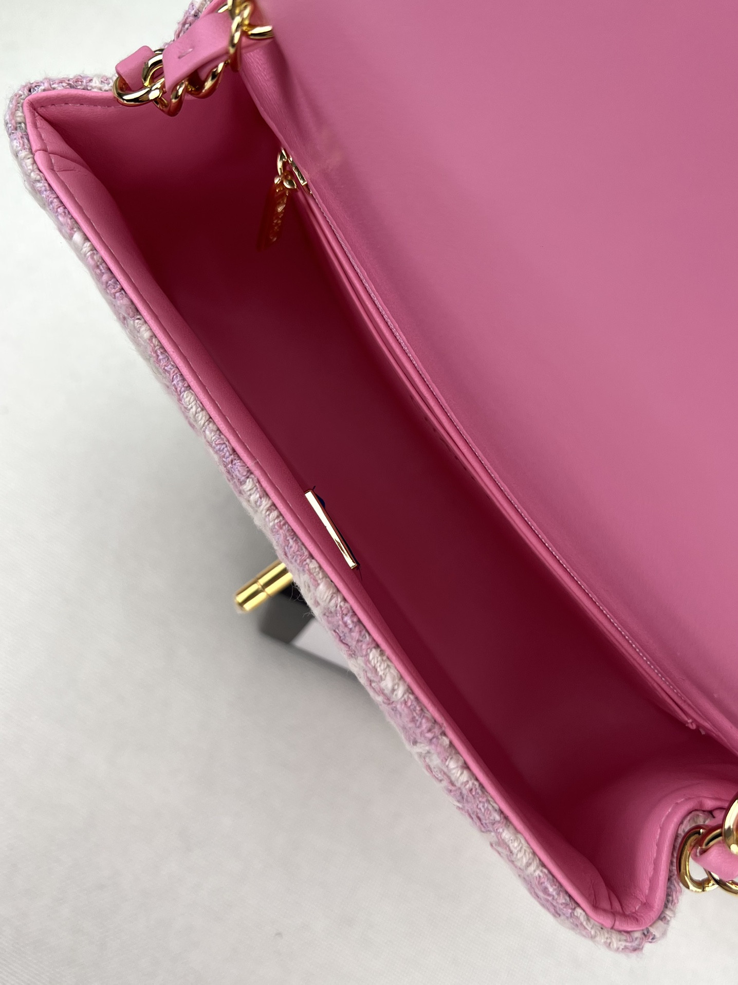 Ch*el mini classic 11.12 handbag tweed & gold-tone metal 4.7 × 7.8 × 2.3 in