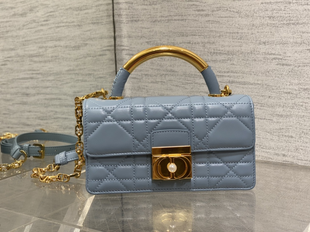 D*or small ange bag blue latte macrocannage calfskin 20 x 12 x 5 cm
