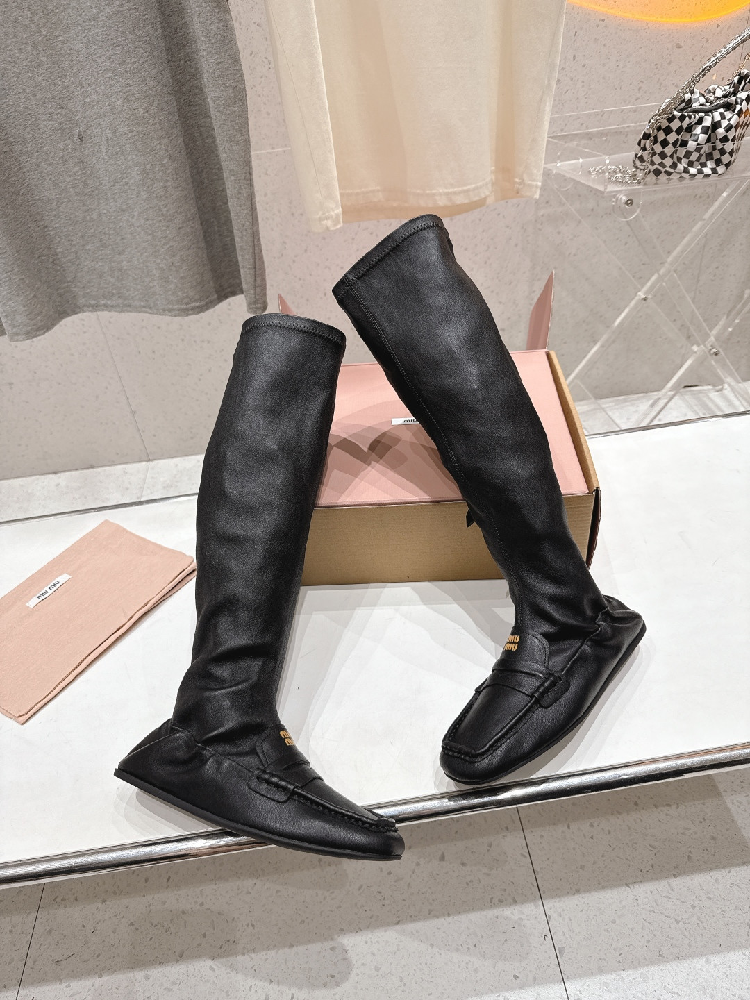 UA Miu Miu Ruches Nappa Leather Boots